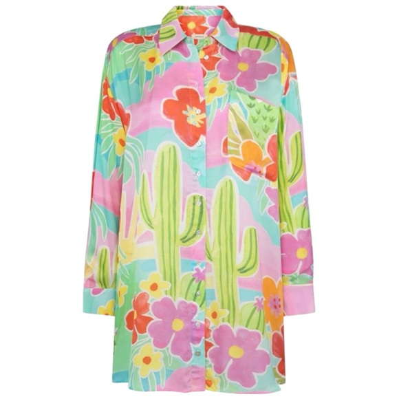 New Spell x Free People Floral Tutti Fruitti XS, S, M Pink Button Shirtdress - Picture 13 of 15